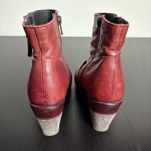 MIZ MOOZ Womens Size 36/US 5.5-6 Baron Red Leather Wedge Ankle Boots Booties - Picture 7 of 11
